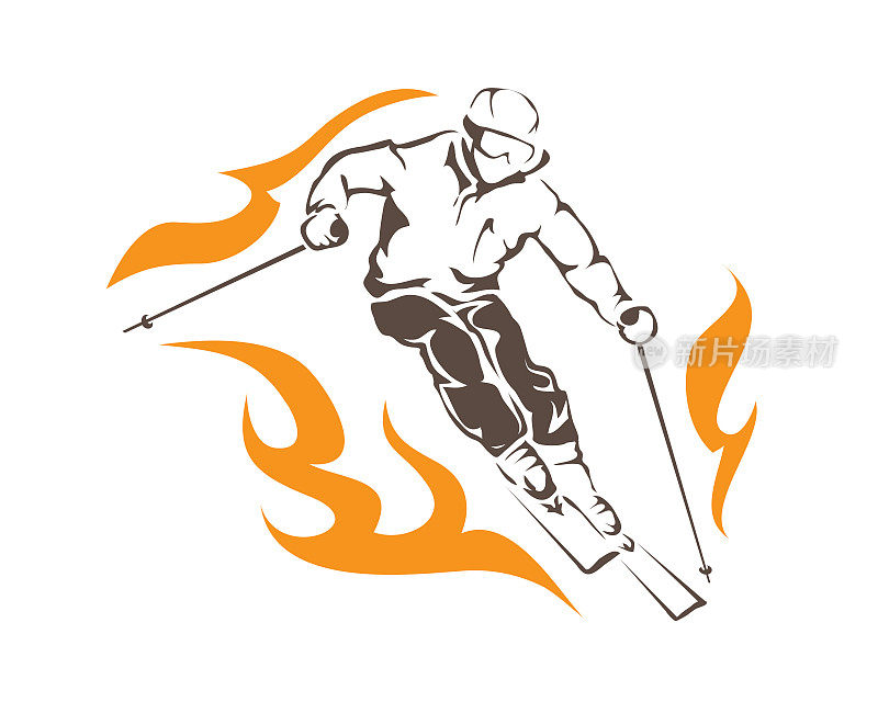 侵略性On Fire Ski Player Athlete In Action插画
